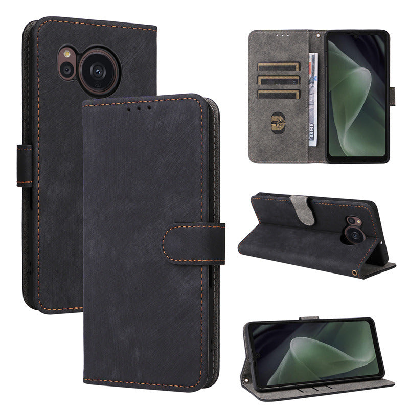 Flip Cover for Sharp Aquos sense7 Plus PU Leather Phone Case [RFID Blocking] With Hand Strap