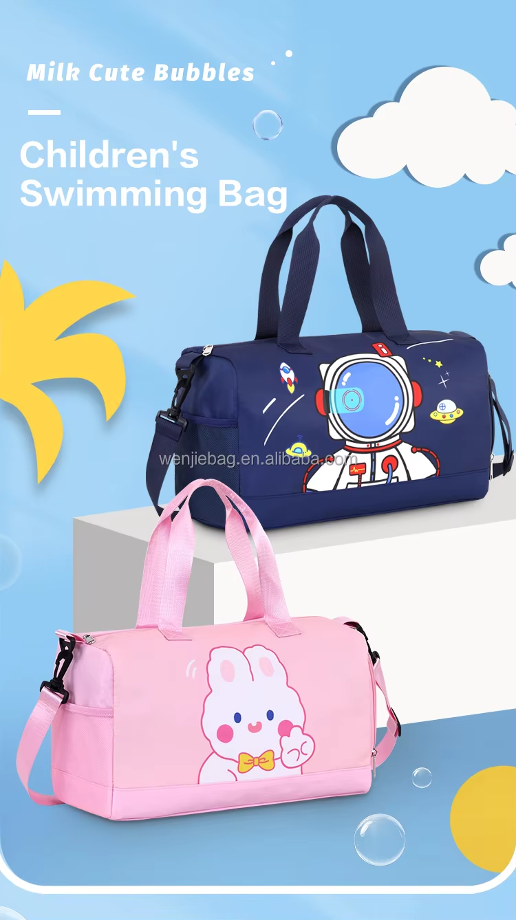 Kids Waterproof Swimming Backpack Colorful Cartoon Design Wet Dry Pockets Separate Shoe Storage Lightweight Beach Bag