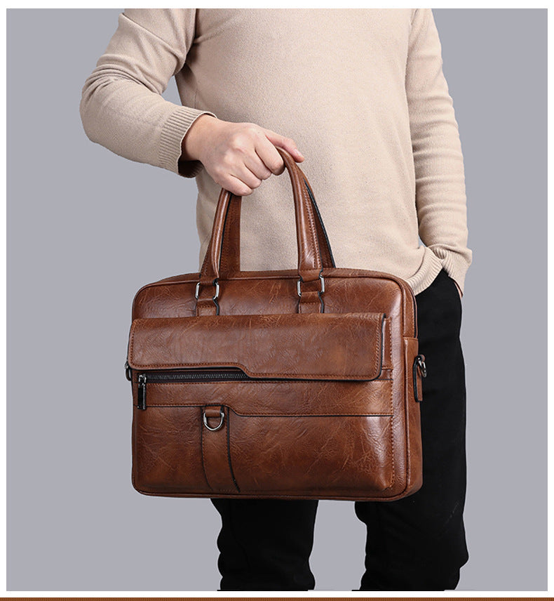Men Bag Briefcase Laptop Bag - Leather Business Handbag Crossbody Shoulder