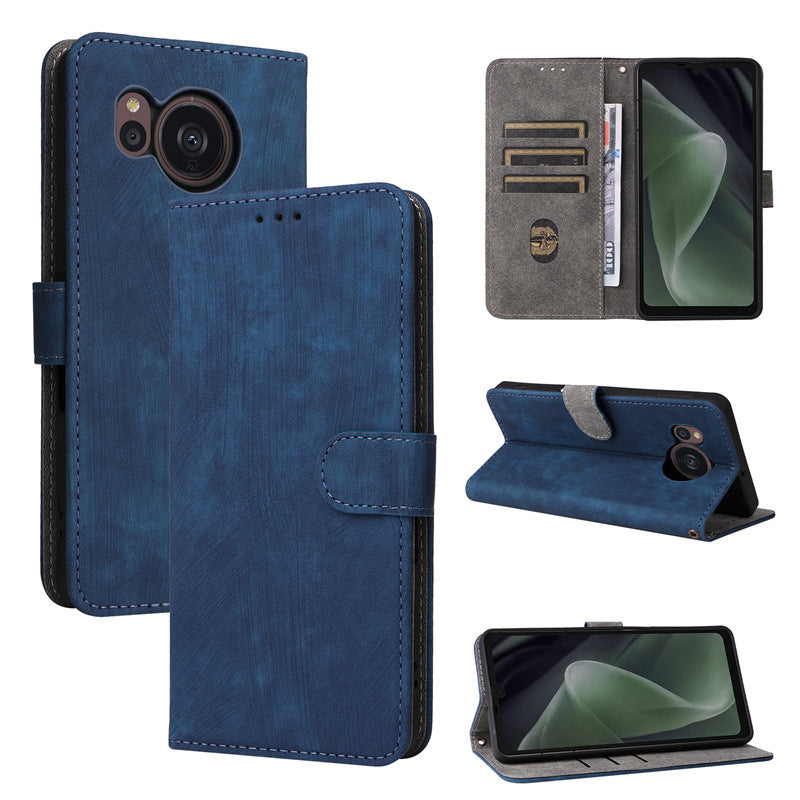 Flip Cover for Sharp Aquos sense7 PU Leather Phone Case [RFID Blocking] With Hand Strap
