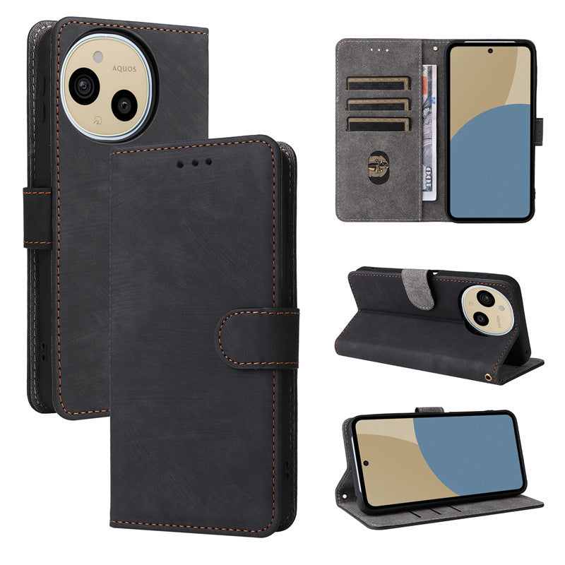Flip Cover for Sharp Aquos sense9 PU Leather Phone Case [RFID Blocking] With Hand Strap