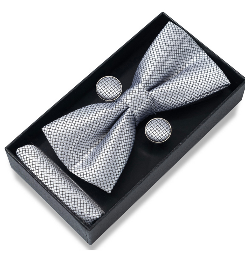 Men's Bow Tie Set - Pocket Square, Cufflinks