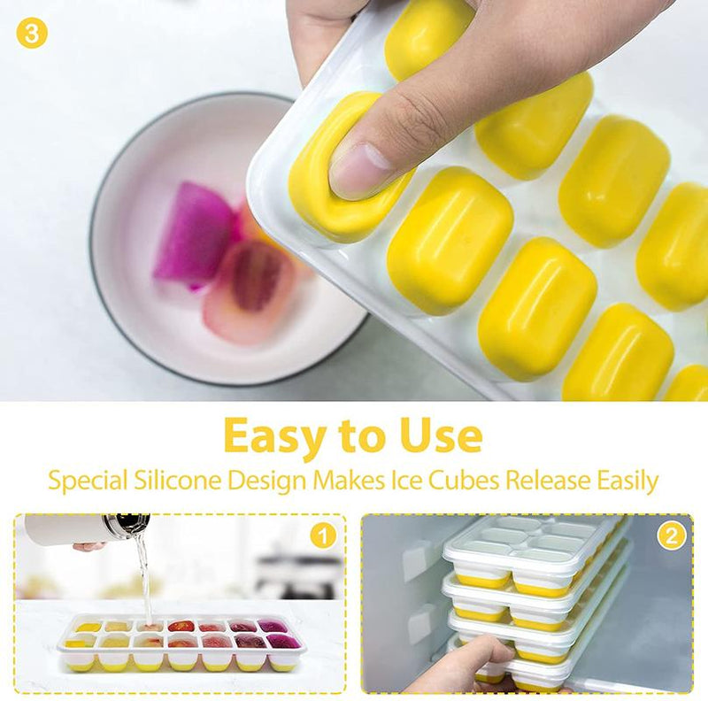Ice cube trays, 4 reusable 14 silicone moulds with removable Lid