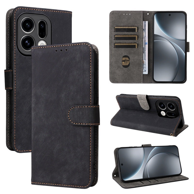 Flip Cover for Oppo Find X9 Pro PU Leather Phone Case [RFID Blocking] With Hand Strap
