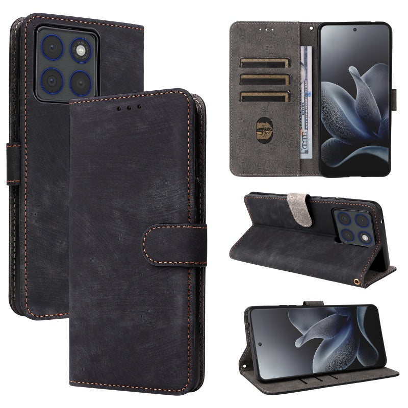 Flip Cover for Motorola Edge 70 PU Leather Phone Case [RFID Blocking] With Hand Strap