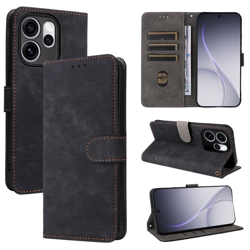 Flip Cover for Oppo Reno15 Pro PU Leather Phone Case [RFID Blocking] With Hand Strap