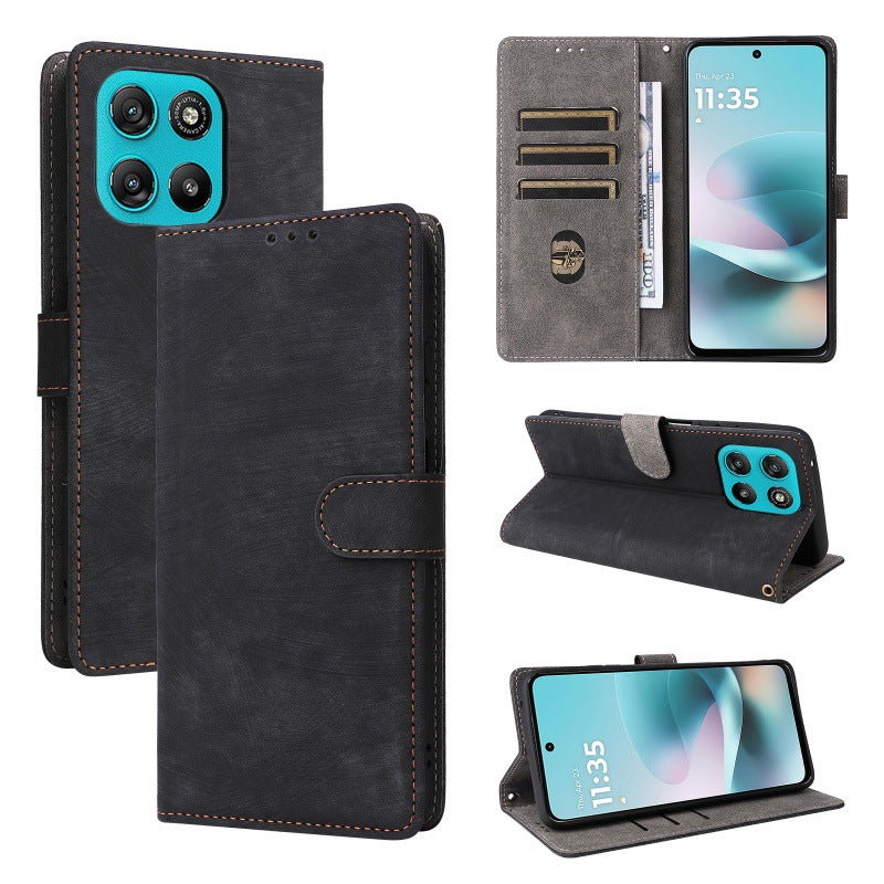 Flip Cover for Motorola Moto G67 Power PU Leather Phone Case [RFID Blocking] With Hand Strap
