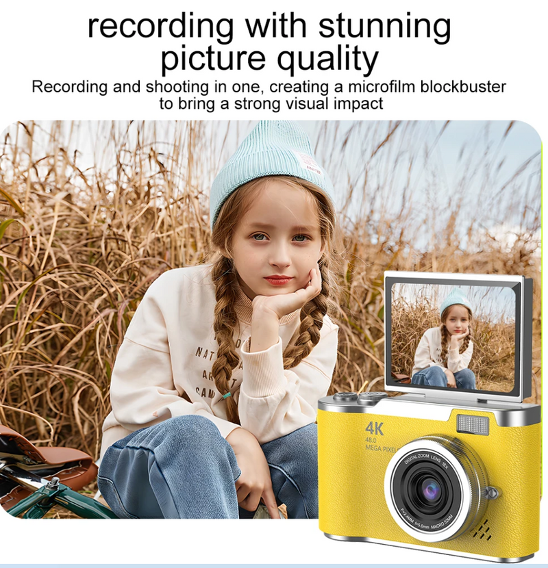 Foldable Screen Student Camera 18X Zoom Anti-Shake with Flip Screen