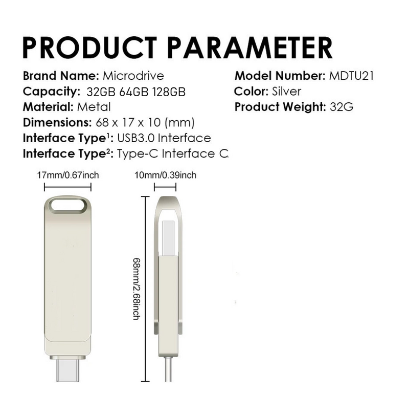 IPSTYLE  2 in 1 Flash Drive USB 3.0 High Speed Memory Stick
