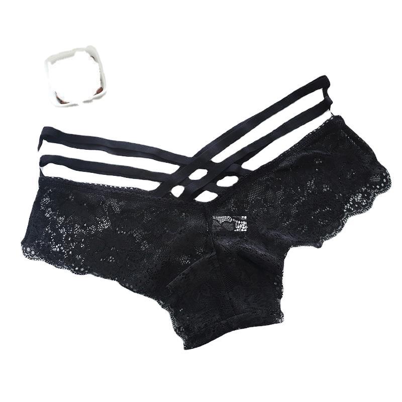 Hollow Rose Jacquard Triangle Pants Transparent Cross Ribbon Underwear
