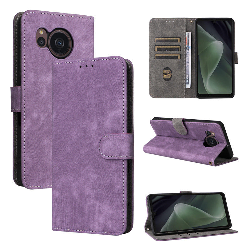 Flip Cover for Sharp Aquos sense7 PU Leather Phone Case [RFID Blocking] With Hand Strap