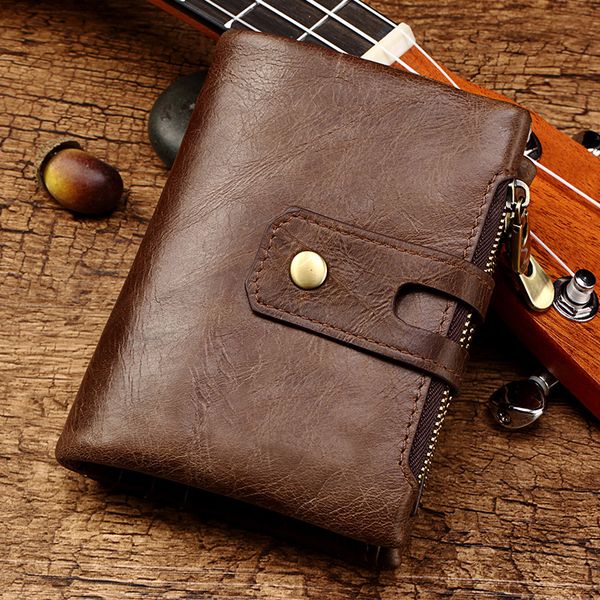 Wallet RFID Genuine Leather Hasp Zipper Card Holder Coin Purse