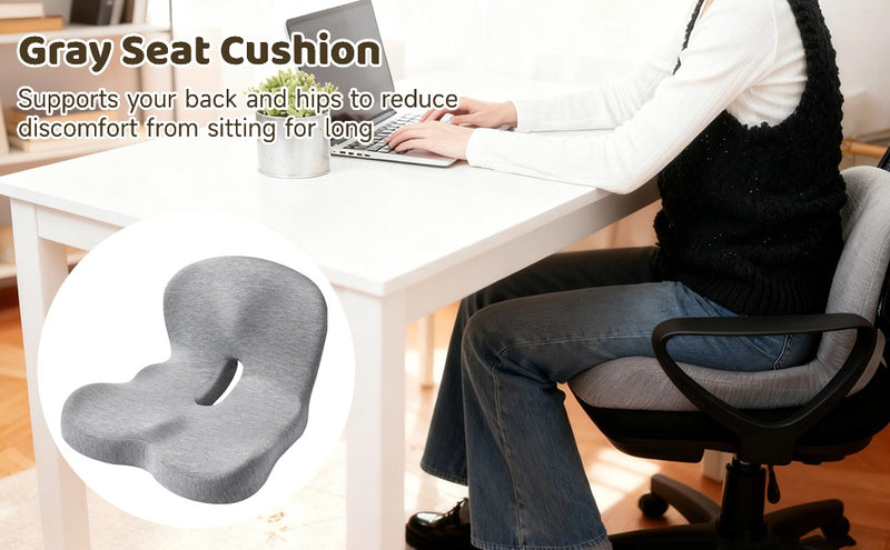 Ergonomic Memory Foam Seat Cushion with Back Support, Orthopedic Cushion for Office Chair, Car, Relieve Back & Hip Pain