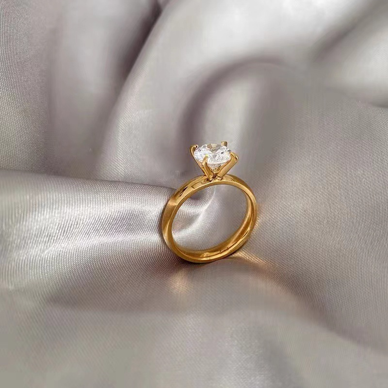 Cc Non-fade Zircon Promise Ring - Gold