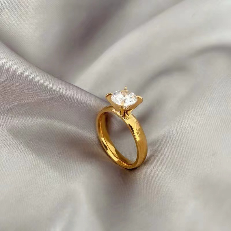 Cc Non-fade Zircon Promise Ring - Gold