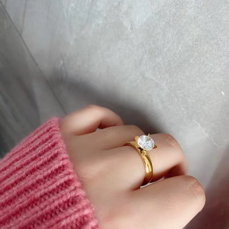 Cc Non-fade Zircon Promise Ring - Gold