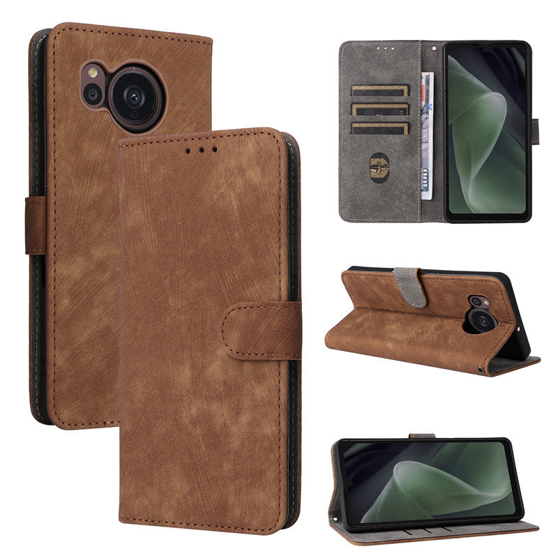 Flip Cover for Sharp Aquos sense7 Plus PU Leather Phone Case [RFID Blocking] With Hand Strap