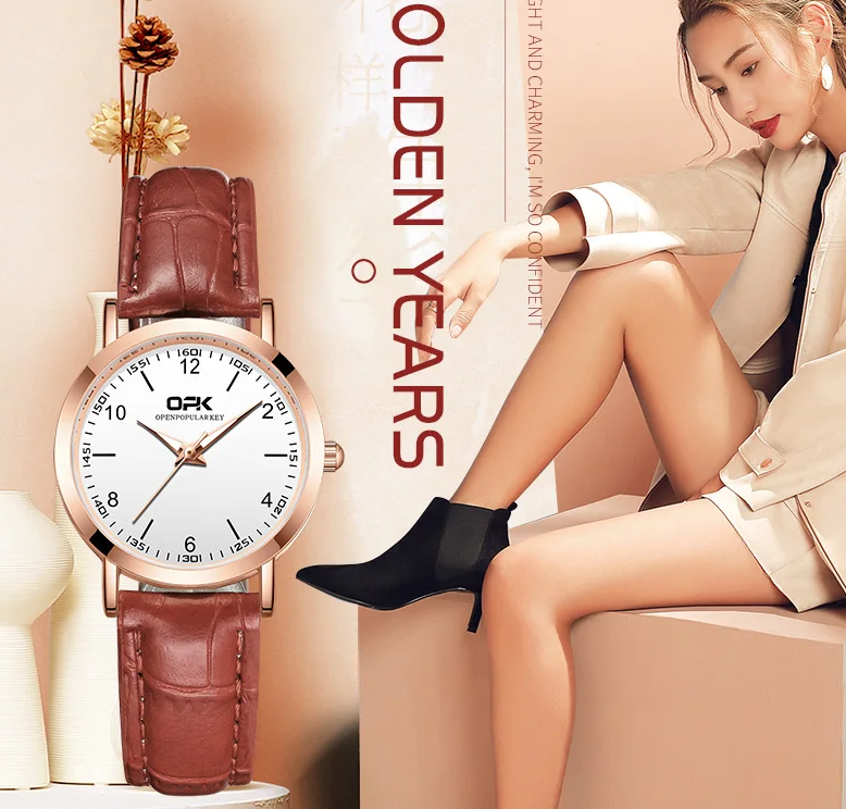 Women Watches Fashionable Watch Arabic Numerals Leather Strap Waterproof Ladies Watches