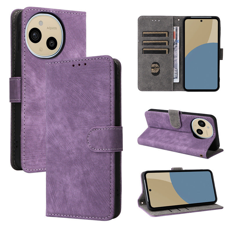 Flip Cover for Sharp Aquos sense10 PU Leather Phone Case [RFID Blocking] With Hand Strap