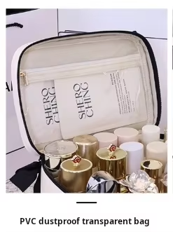 High-quality Eco-Friendly Portable Bow Decor PU Zipper Waterproof Large Capacity Hand-Held Makeup Bag