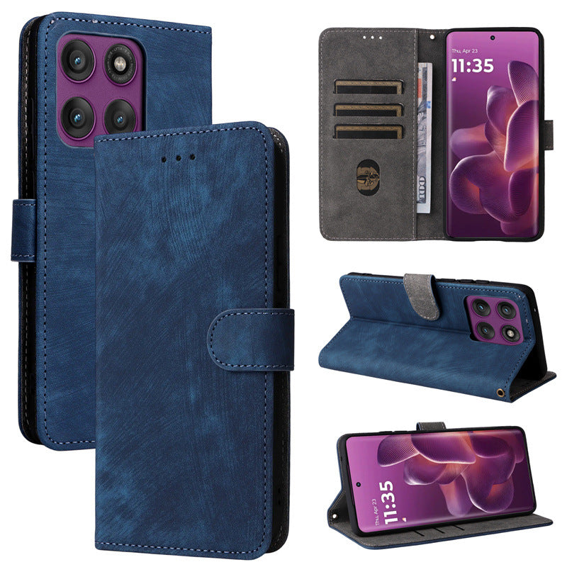 Flip Cover for Motorola Edge 60 Pro PU Leather Phone Case [RFID Blocking] With Hand Strap