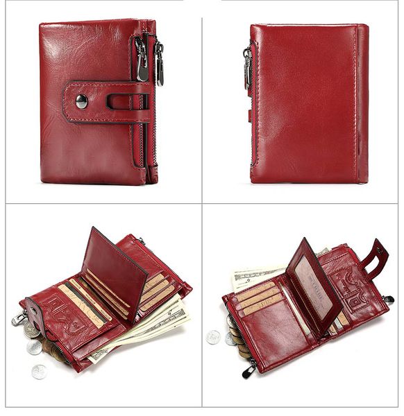 Wallet RFID Genuine Leather Hasp Zipper Card Holder Coin Purse