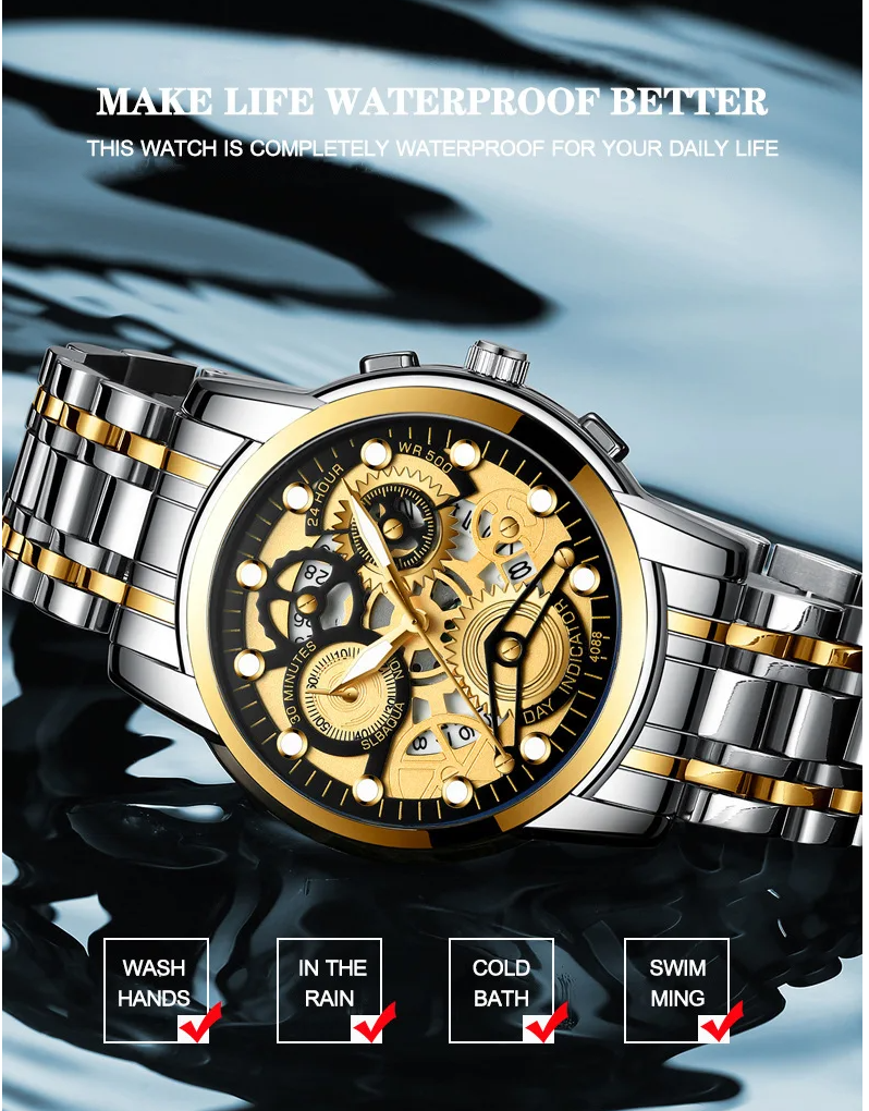 Hollow Out Trendy Quartz Wristwatch Stainless Steel Waterproof