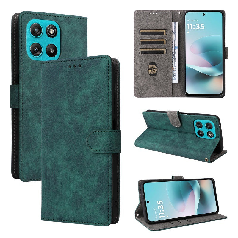 Flip Cover for Motorola Moto G57 Power PU Leather Phone Case [RFID Blocking] With Hand Strap