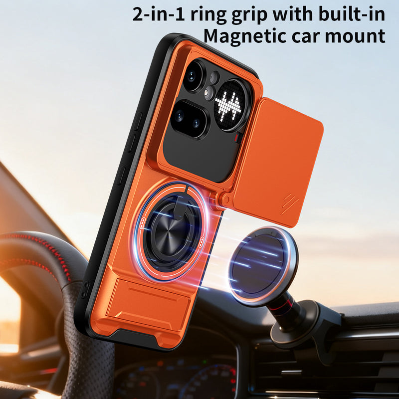 Luxury Slide Camera Lens Cover Case for Nothing Phone (4a) Pro 5G, Built-in Ring Stand and Folding Stand Magnetic Protective Case