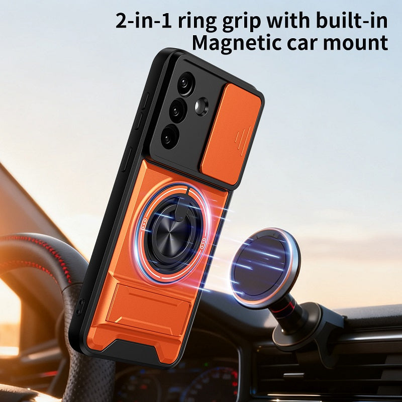 Luxury Slide Camera Lens Cover Case for Samsung Galaxy A57 A37 5G, Built-in Ring Stand and Folding Stand Magnetic Protective Case