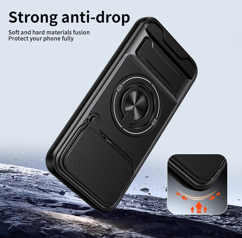 Luxury Slide Camera Lens Cover Case for Xiaomi Poco F8 Ultra, Built-in Ring Stand and Folding Stand Magnetic Protective Case
