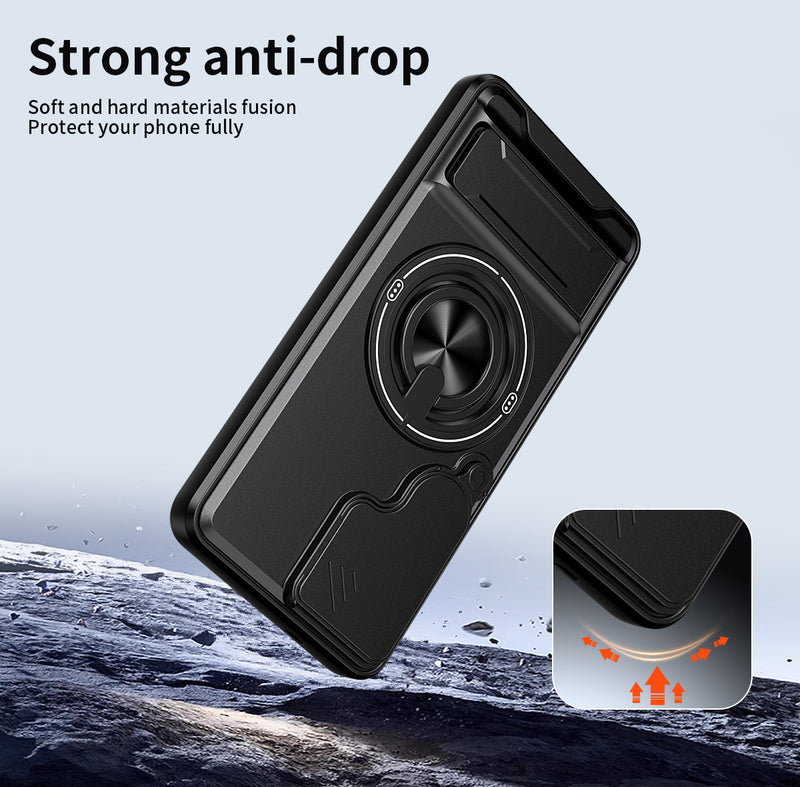 Luxury Slide Camera Lens Cover Case for Samsung Galaxy S26, Built-in Ring Stand and Folding Stand Magnetic Protective Case