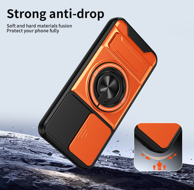 Luxury Slide Camera Lens Cover Case for Samsung Galaxy A54 5G, Built-in Ring Stand and Folding Stand Magnetic Protective Case
