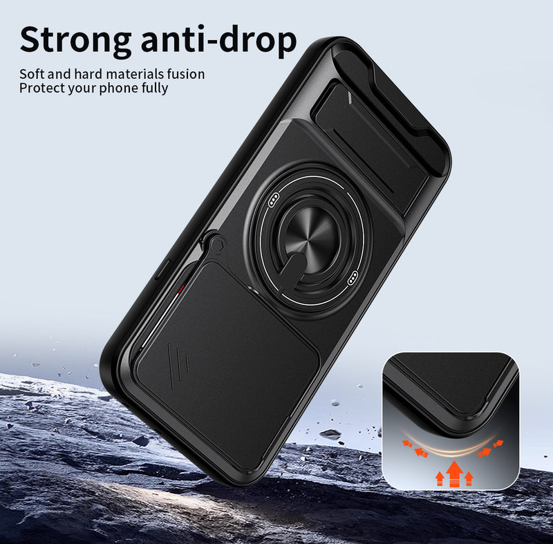 Luxury Slide Camera Lens Cover Case for Nothing Phone (4a) 5G, Built-in Ring Stand and Folding Stand Magnetic Protective Case