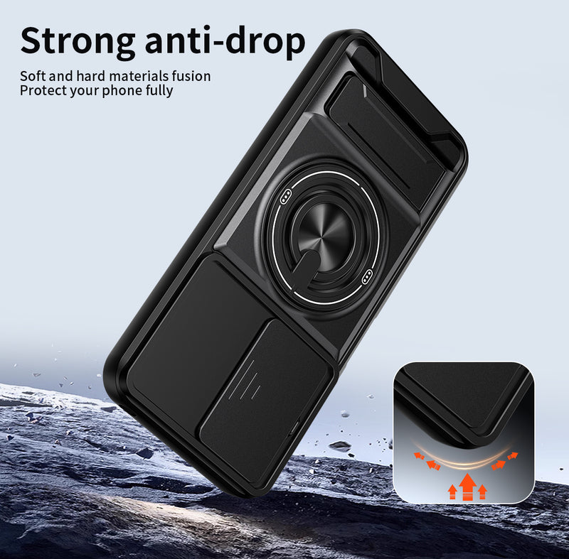 Luxury Slide Camera Lens Cover Case for OPPO Realme C83 5G, Built-in Ring Stand and Folding Stand Magnetic Protective Case