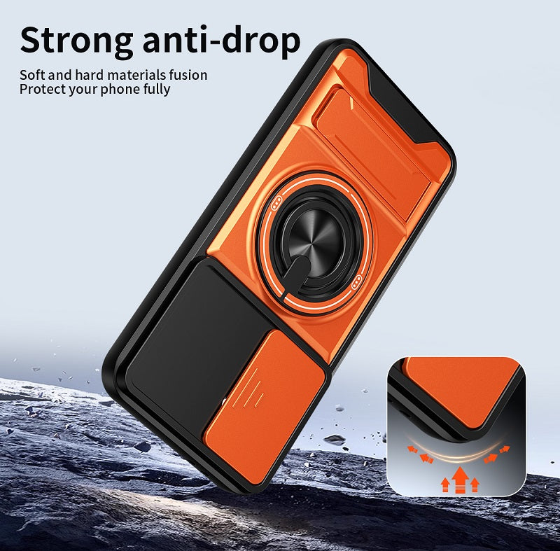 Luxury Slide Camera Lens Cover Case for Samsung Galaxy A57 A37 5G, Built-in Ring Stand and Folding Stand Magnetic Protective Case