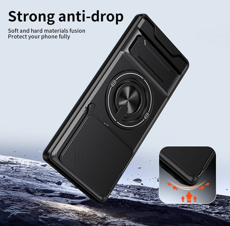 Luxury Slide Camera Lens Cover Case for Infinix Note 40 Pro 5G/4G, Built-in Ring Stand and Folding Stand Magnetic Protective Case
