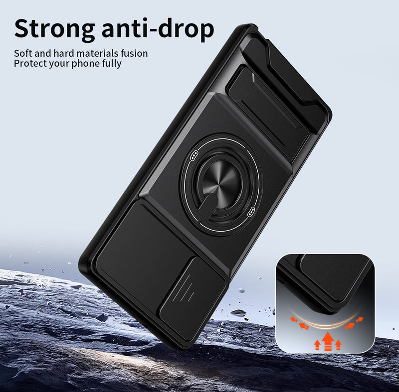 Luxury Slide Camera Lens Cover Case for Samsung Galaxy Note 20, Built-in Ring Stand and Folding Stand Magnetic Protective Case