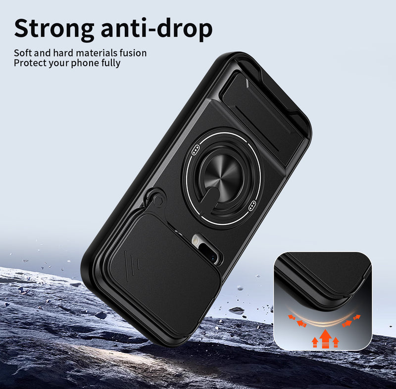 Luxury Slide Camera Lens Cover Case for Xiaomi 17 Pro, Built-in Ring Stand and Folding Stand Magnetic Protective Case
