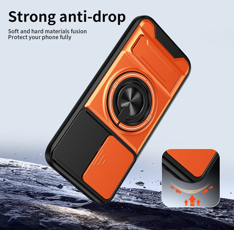 Luxury Slide Camera Lens Cover Case for Infinix Note Edge 5G, Built-in Ring Stand and Folding Stand Magnetic Protective Case