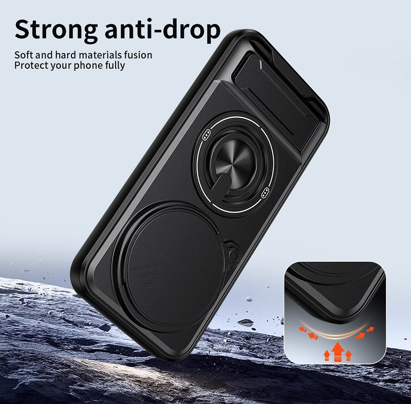 Luxury Slide Camera Lens Cover Case for Xiaomi 17 Ultra 5G, Built-in Ring Stand and Folding Stand Magnetic Protective Case