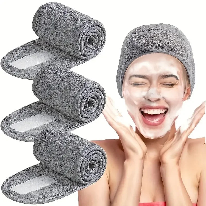 3-Pack Adjustable Sponge Headbands – Non-Slip for Skincare