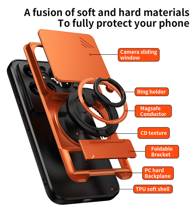 Luxury Slide Camera Lens Cover Case for Nothing Phone (4a) Pro 5G, Built-in Ring Stand and Folding Stand Magnetic Protective Case