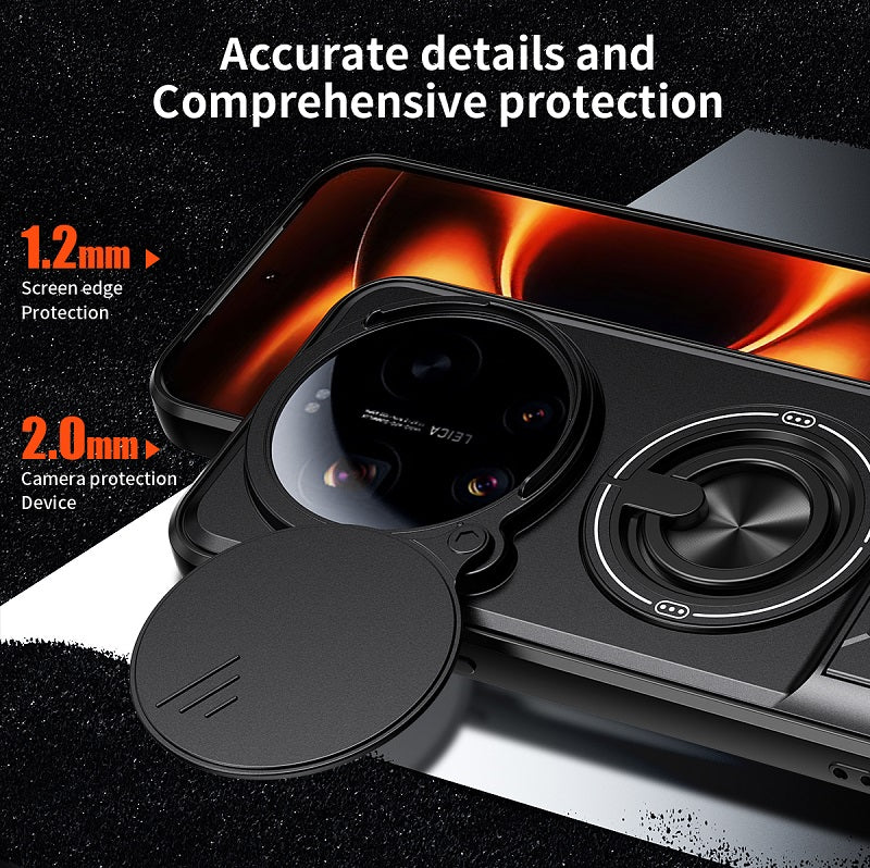 Luxury Slide Camera Lens Cover Case for Xiaomi 17 Ultra 5G, Built-in Ring Stand and Folding Stand Magnetic Protective Case
