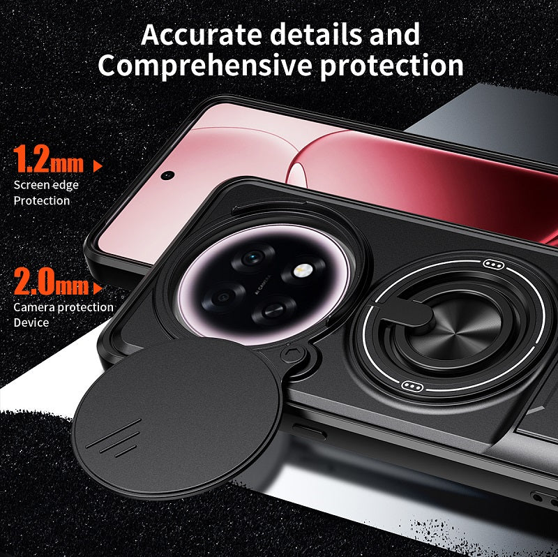 Luxury Slide Camera Lens Cover Case for OPPO F31 Pro+/OPPO A6 GT, Built-in Ring Stand and Folding Stand Magnetic Protective Case