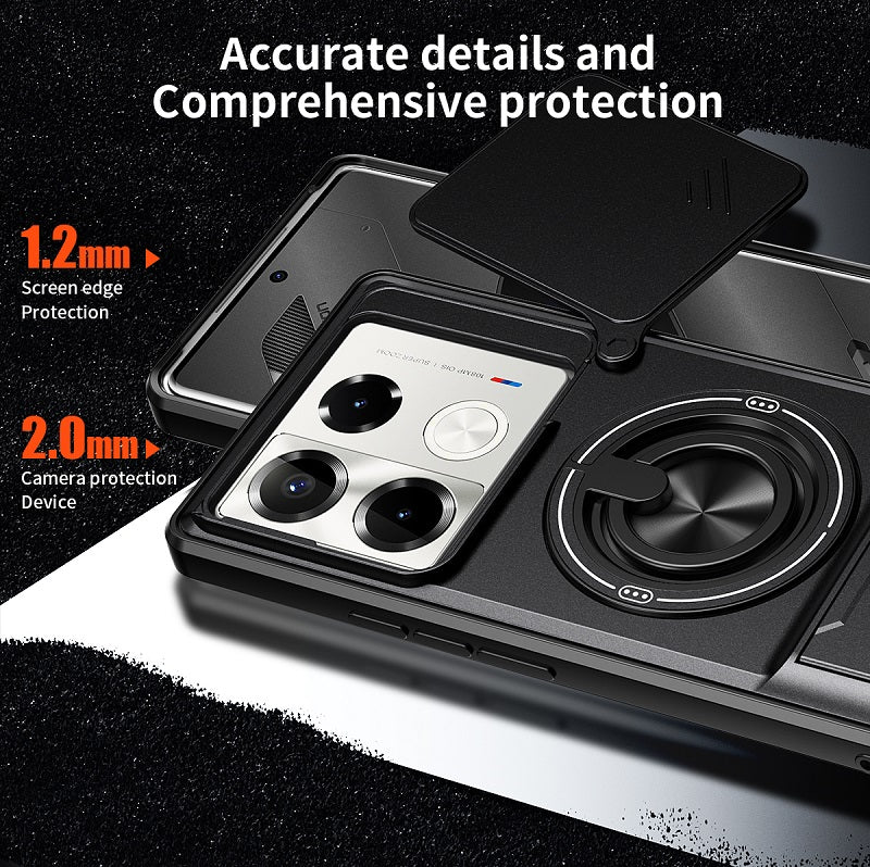 Luxury Slide Camera Lens Cover Case for Infinix Note 40 Pro 5G/4G, Built-in Ring Stand and Folding Stand Magnetic Protective Case