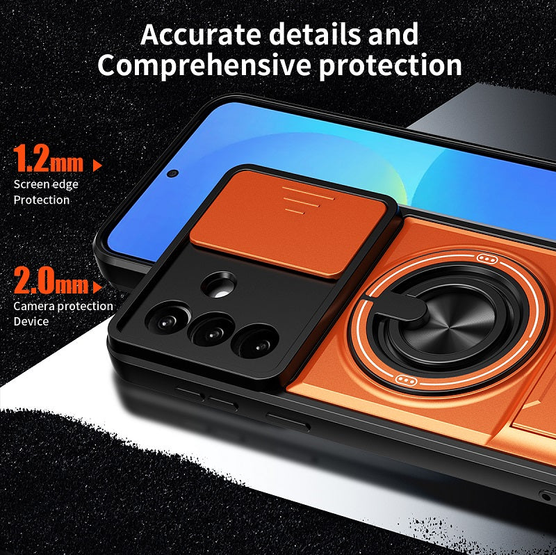 Luxury Slide Camera Lens Cover Case for Samsung Galaxy A57 A37 5G, Built-in Ring Stand and Folding Stand Magnetic Protective Case
