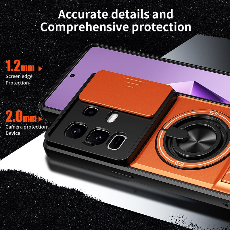 Luxury Slide Camera Lens Cover Case for Infinix Note 50 Pro+/Plus 5G, Built-in Ring Stand and Folding Stand Magnetic Protective Case