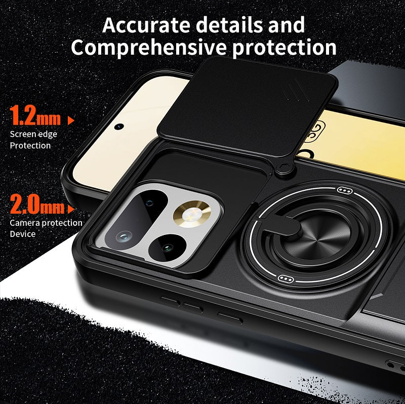 Luxury Slide Camera Lens Cover Case for OPPO Realme 16 Pro 5G, Built-in Ring Stand and Folding Stand Magnetic Protective Case