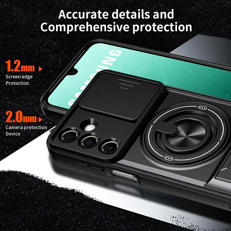 Luxury Slide Camera Lens Cover Case for Samsung Galaxy A16 5G/4G, Built-in Ring Stand and Folding Stand Magnetic Protective Case